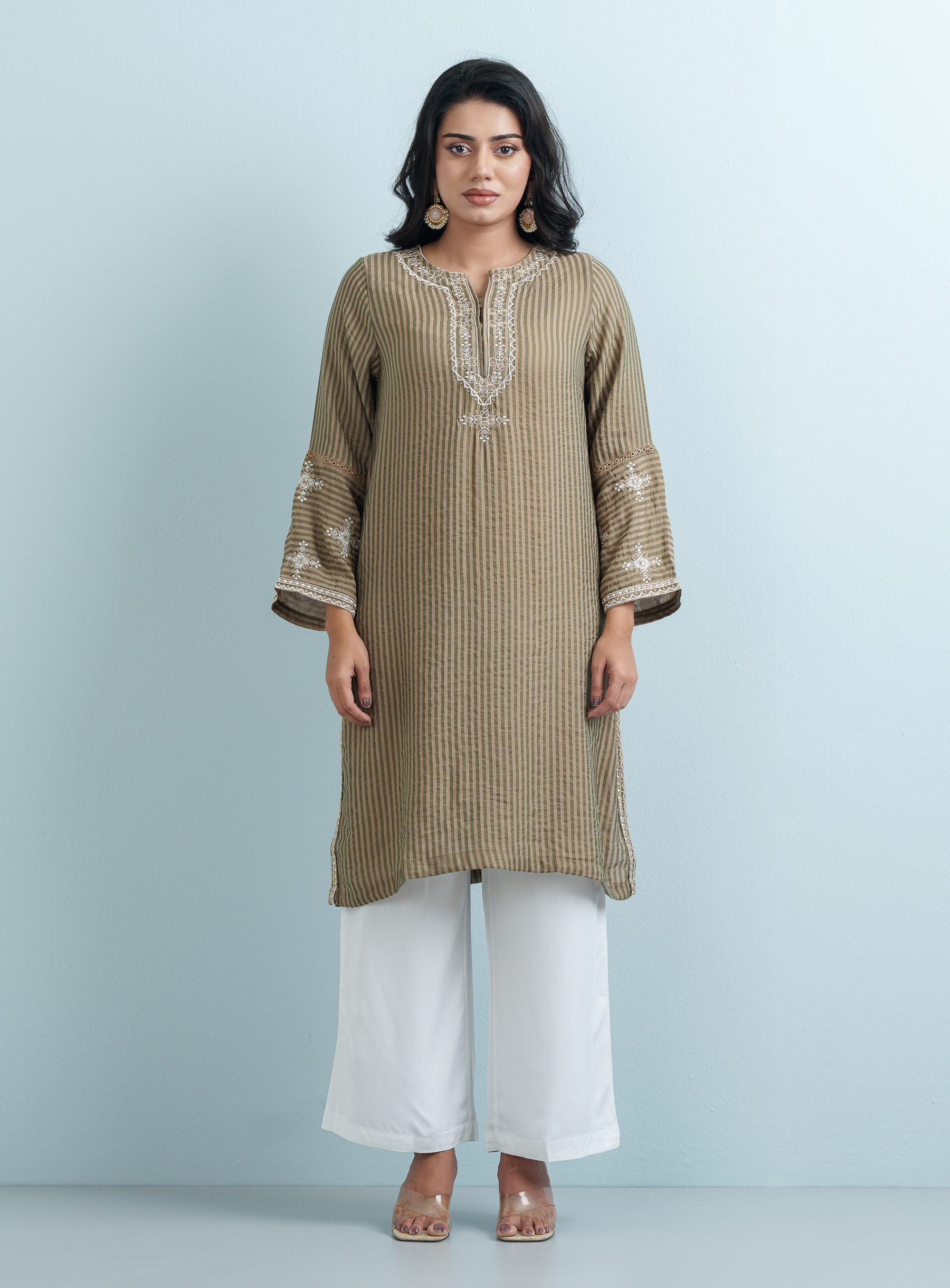 Earth-Tone Pinstripe Two Piece